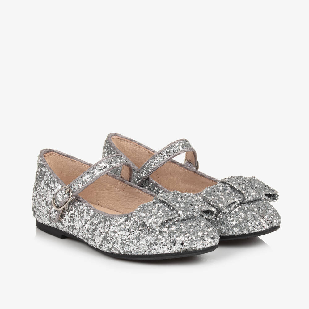 Age of Innocence - Girls Silver Glittery Bow Bar Shoes | Childrensalon