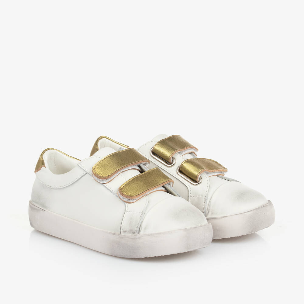 Age of Innocence - Girls White & Gold Leather Trainers | Childrensalon