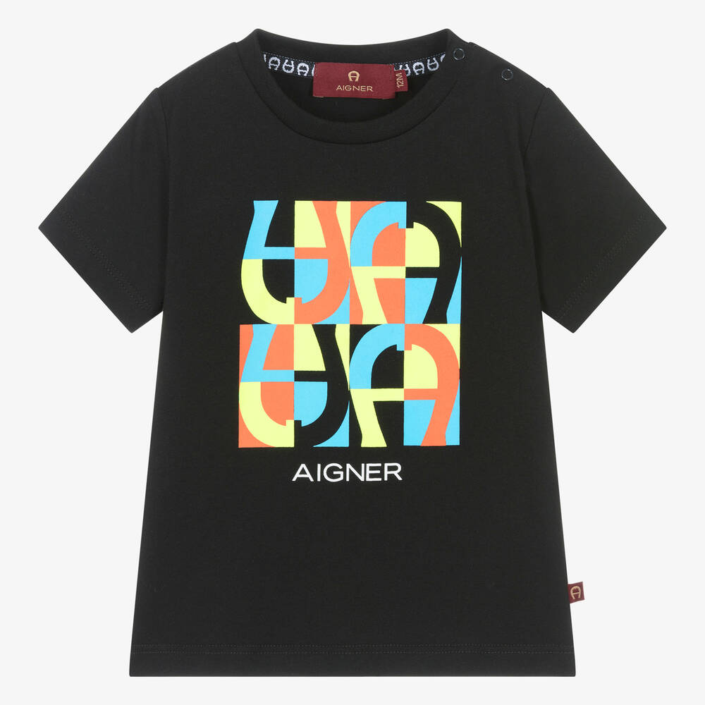 AIGNER - Baby Boys Black Cotton T-Shirt | Childrensalon