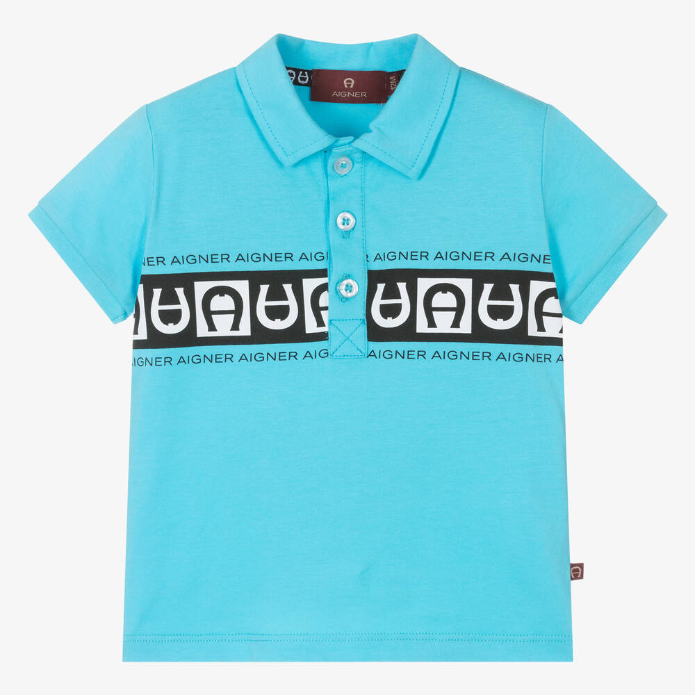 AIGNER - Голубая рубашка поло из хлопкового джерси | Childrensalon