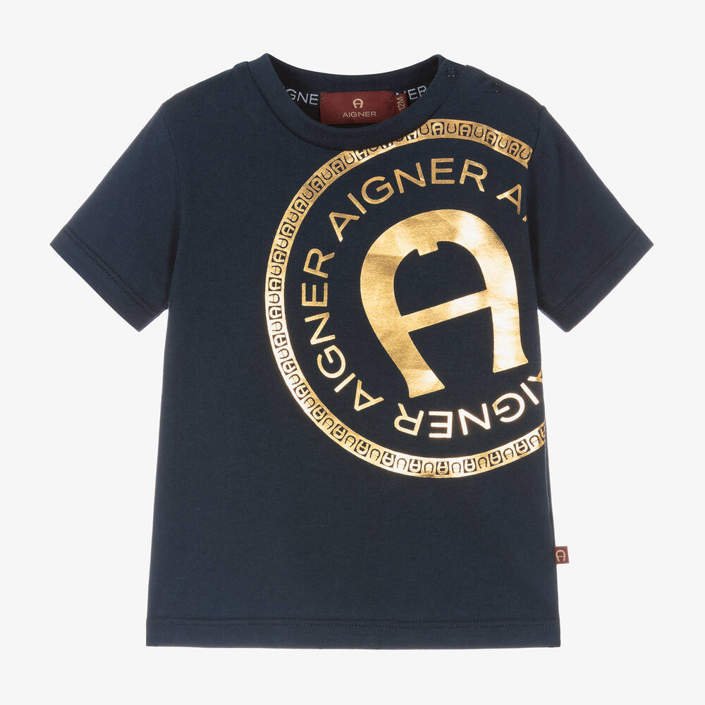 AIGNER - Baby Boys Blue Cotton T-Shirt | Childrensalon
