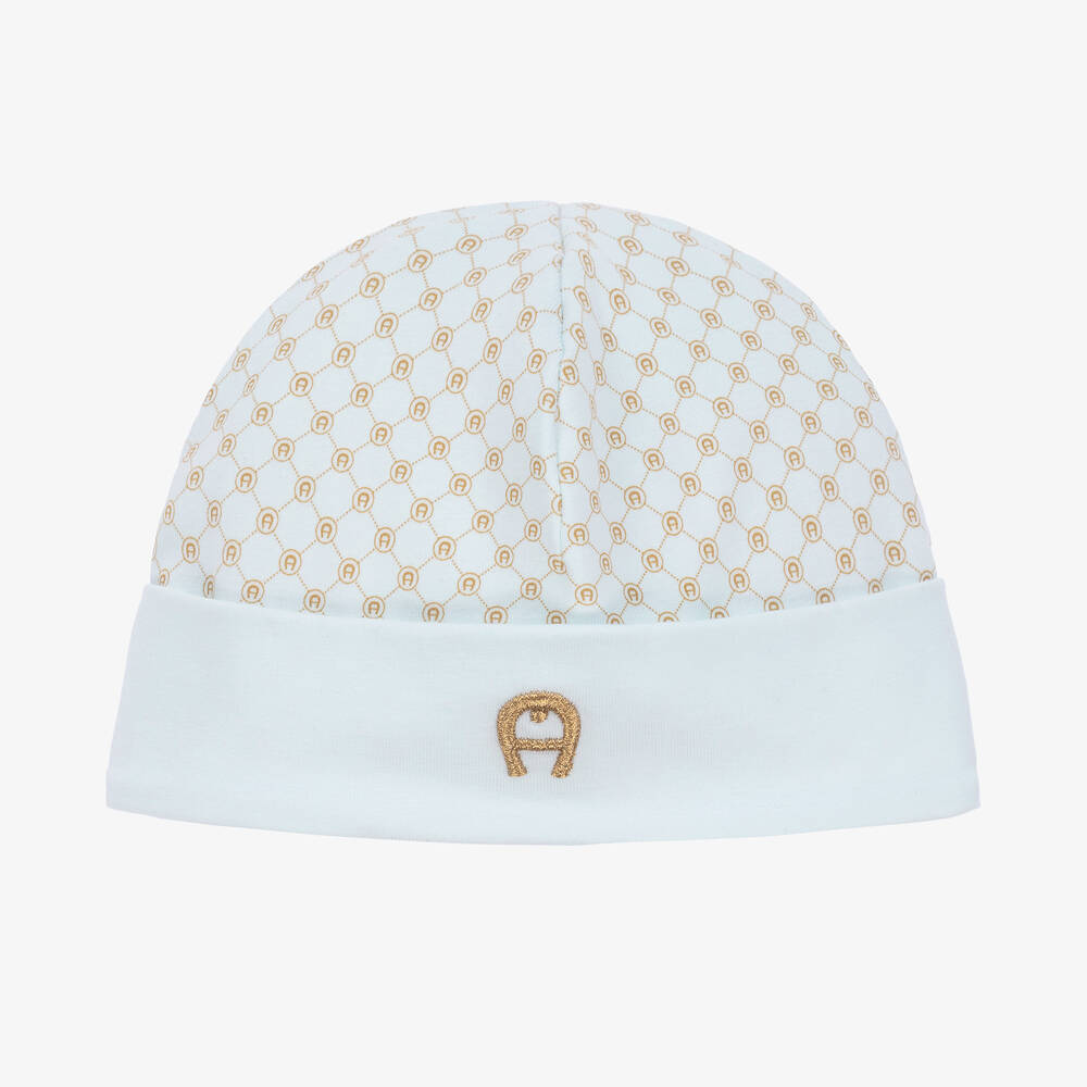 AIGNER - قبعة للمواليد قطن بيما جيرسي لون أزرق وذهبي | Childrensalon