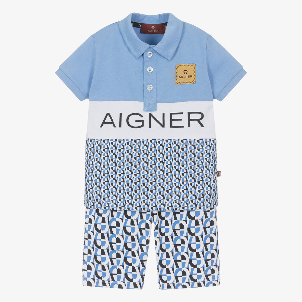 AIGNER - Baby Boys Blue Horseshoe Shorts Set | Childrensalon