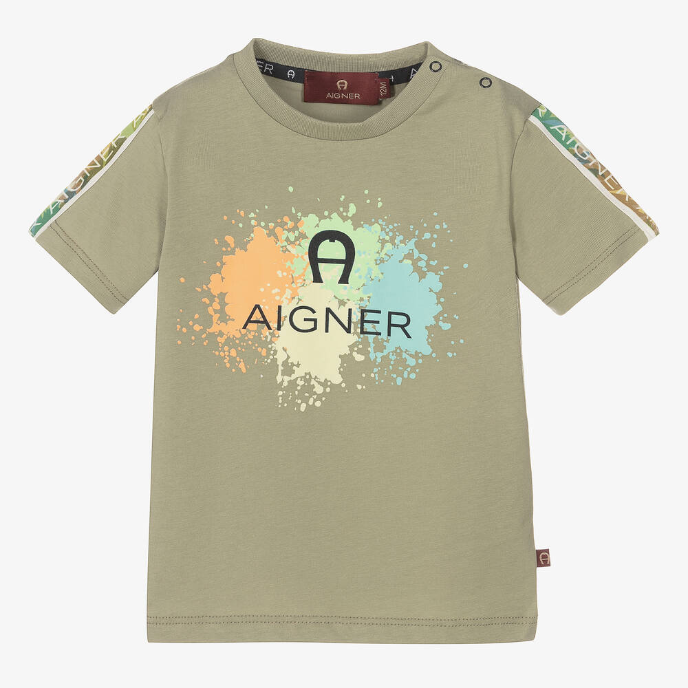 AIGNER - T-shirt vert taches de peinture bébé garçon | Childrensalon