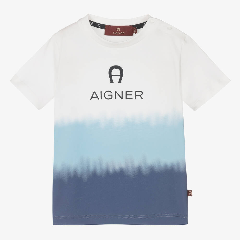 AIGNER - T-shirt blanc et bleu bébé garçon | Childrensalon