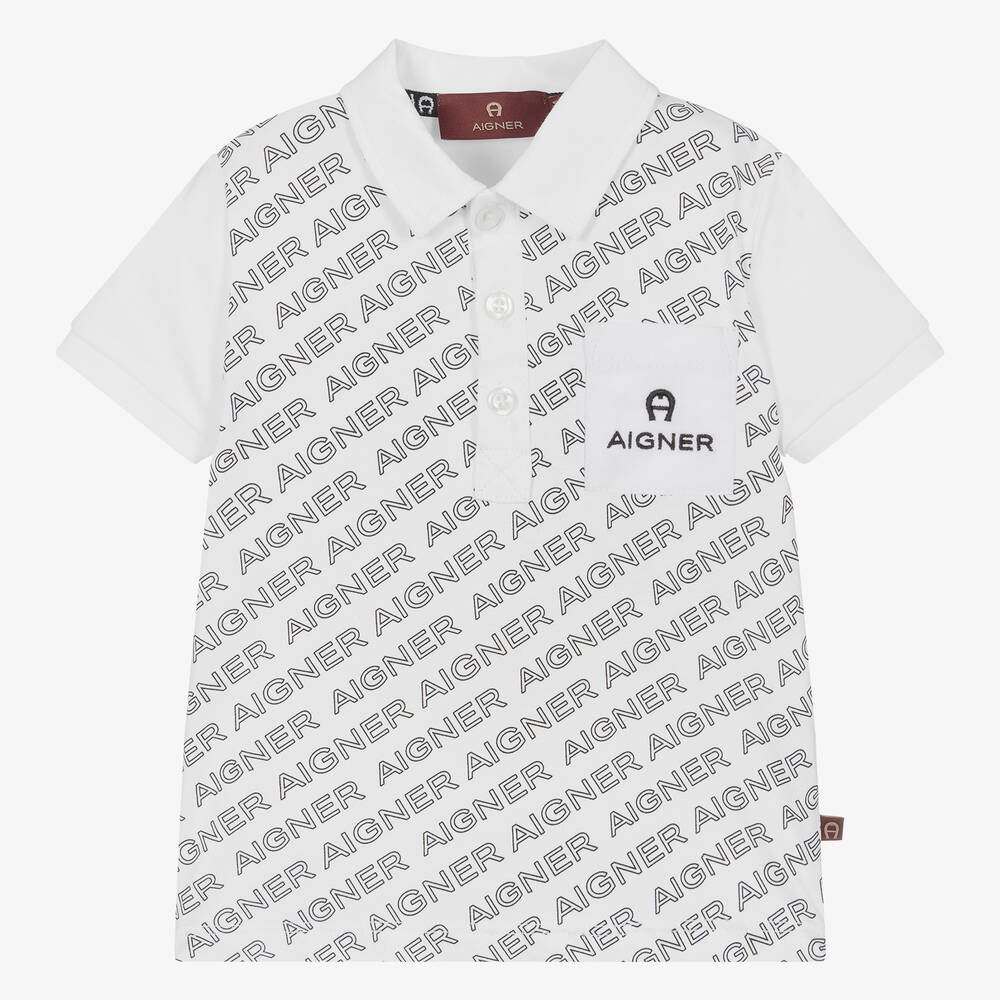 AIGNER - Baby Boys White Cotton Pocket Polo Shirt | Childrensalon