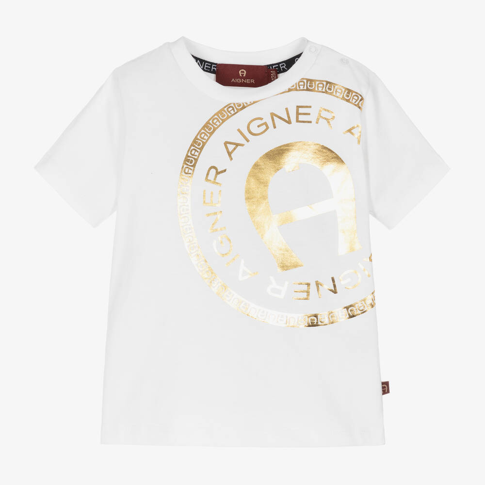 AIGNER - T-shirt blanc en coton bébé garçon | Childrensalon