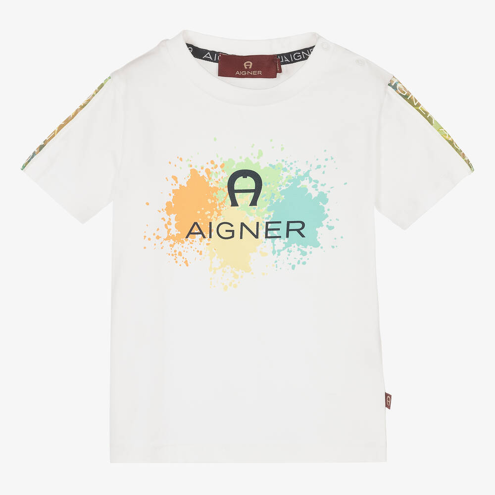AIGNER - T-shirt blanc taches de peinture | Childrensalon