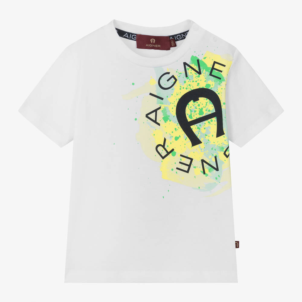AIGNER - Baby Boys White Paint Splatter T-Shirt | Childrensalon