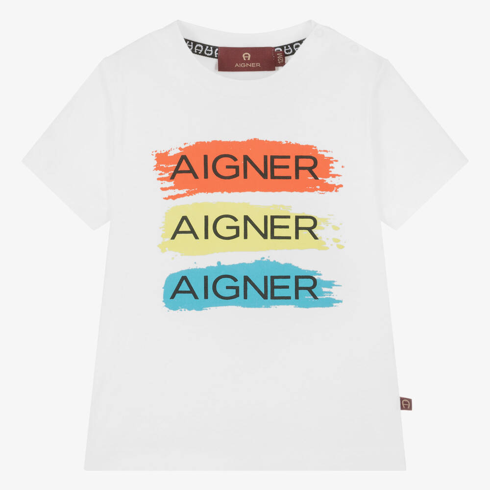 AIGNER - Белая футболка с полосками для малышей | Childrensalon