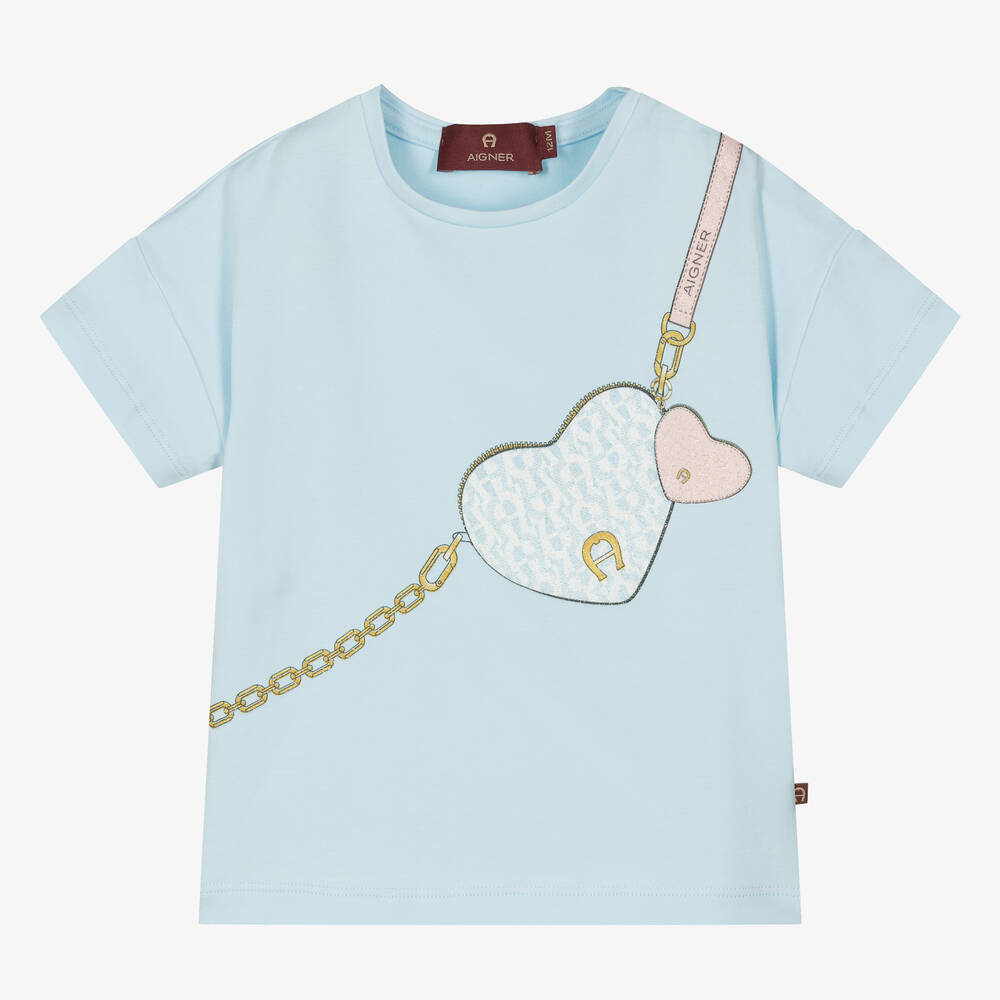 AIGNER - Baby Girls Blue Cotton Handbag T-Shirt | Childrensalon