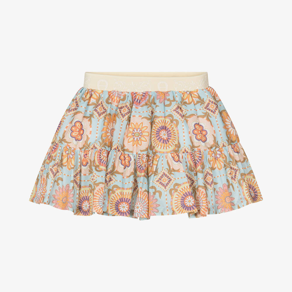 AIGNER - Baby Girls Blue Cotton Tile Print Skirt | Childrensalon