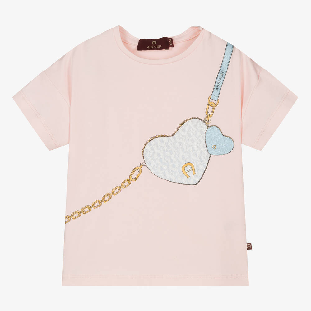 AIGNER - Розовая хлопковая футболка с принтом-сумкой | Childrensalon