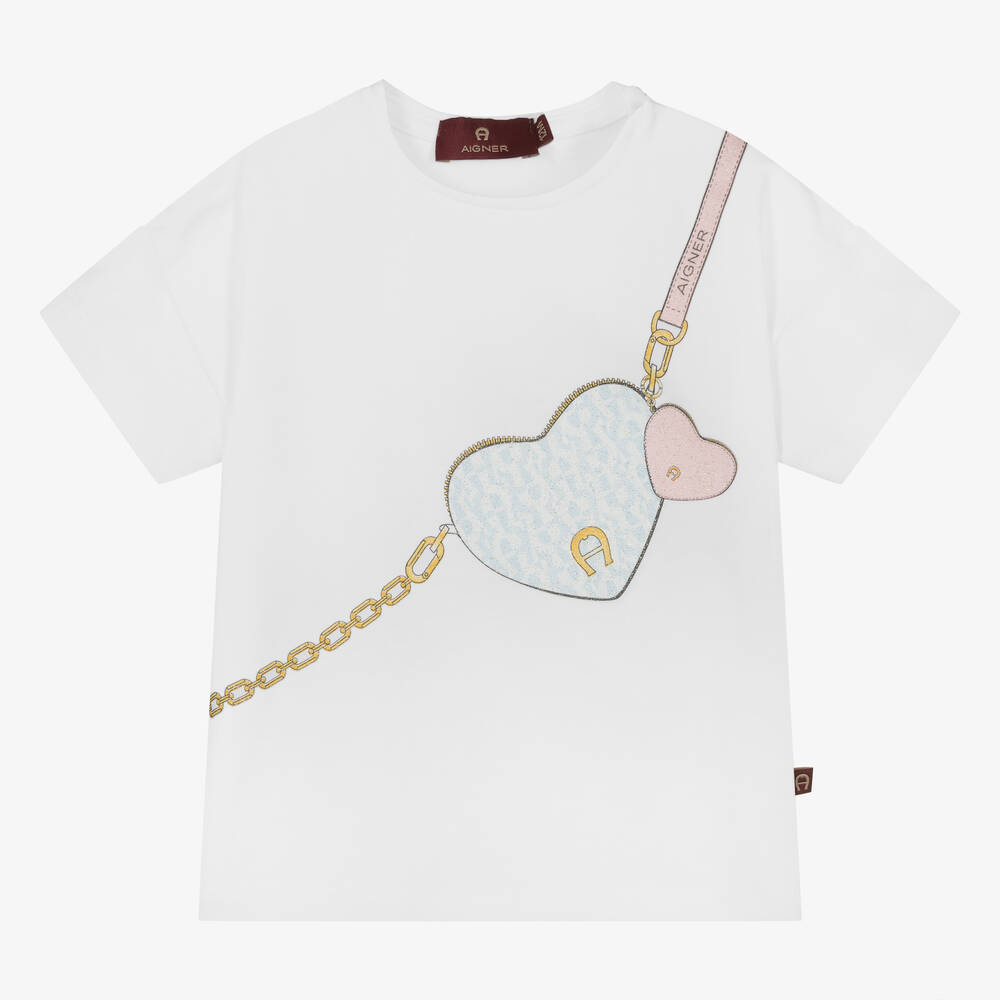 AIGNER - Baby Girls White Cotton Handbag T-Shirt | Childrensalon