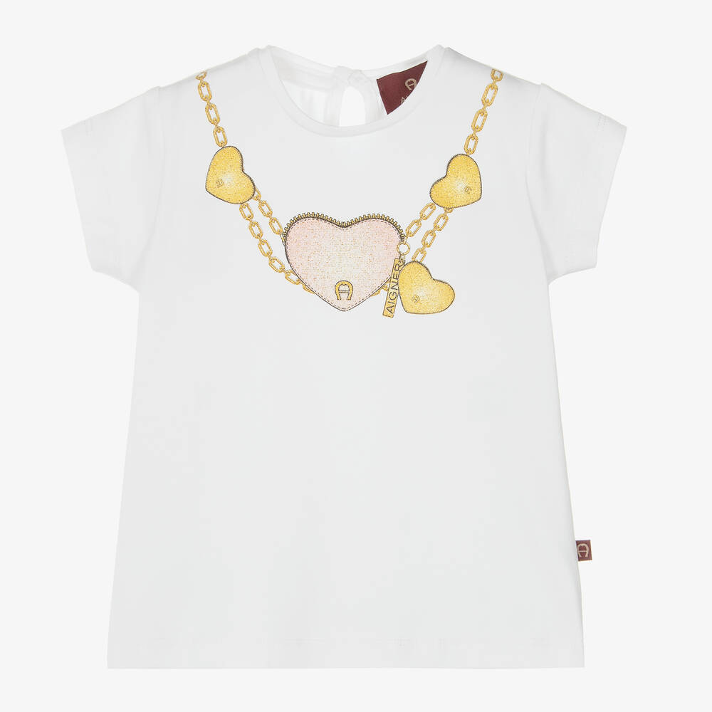 AIGNER - Baby Girls White Cotton T-Shirt | Childrensalon