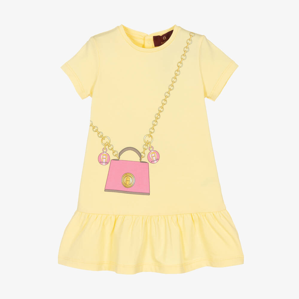 AIGNER - Желтое хлопковое платье с принтом-сумкой | Childrensalon