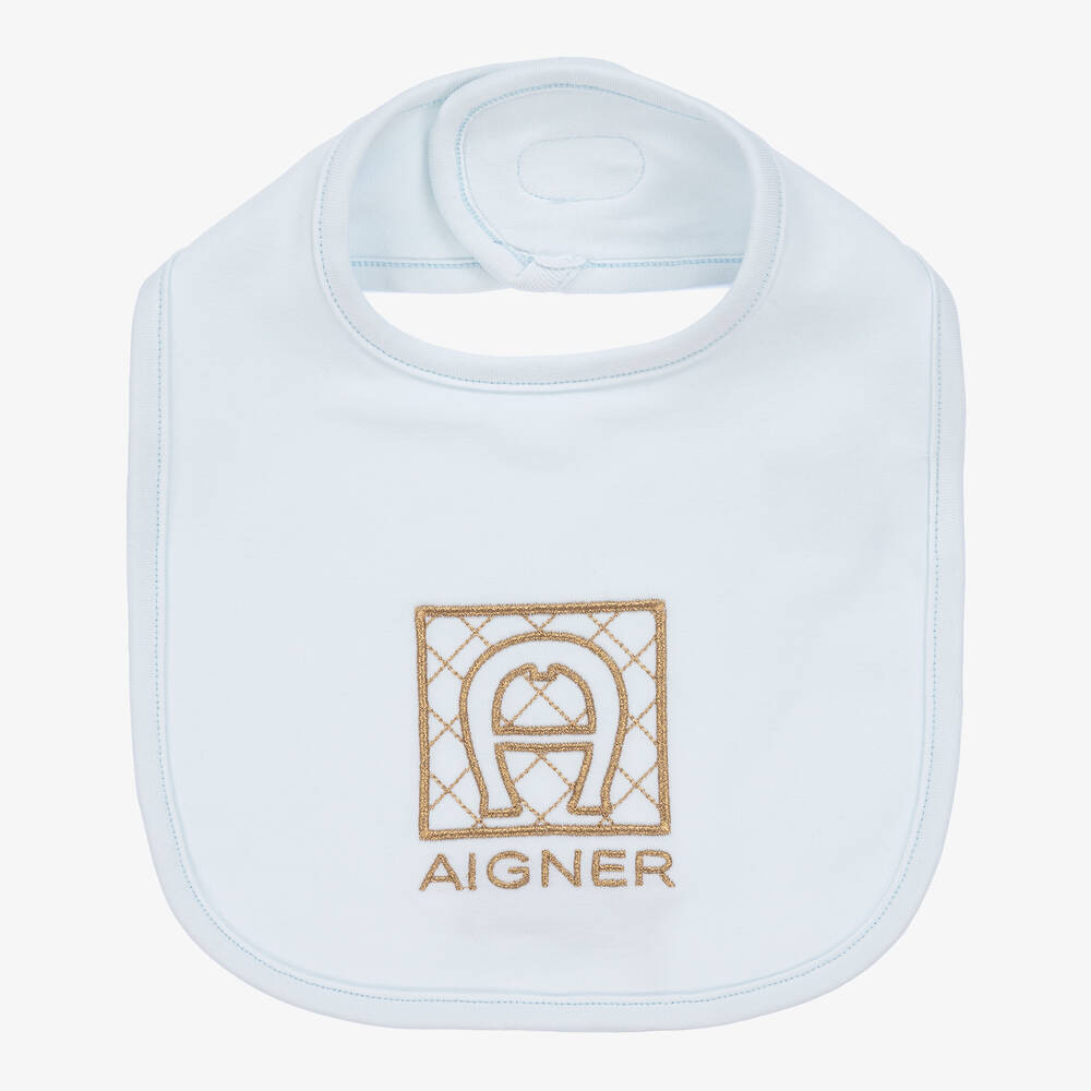 AIGNER - Голубой слюнявчик из хлопка пима для малышей | Childrensalon