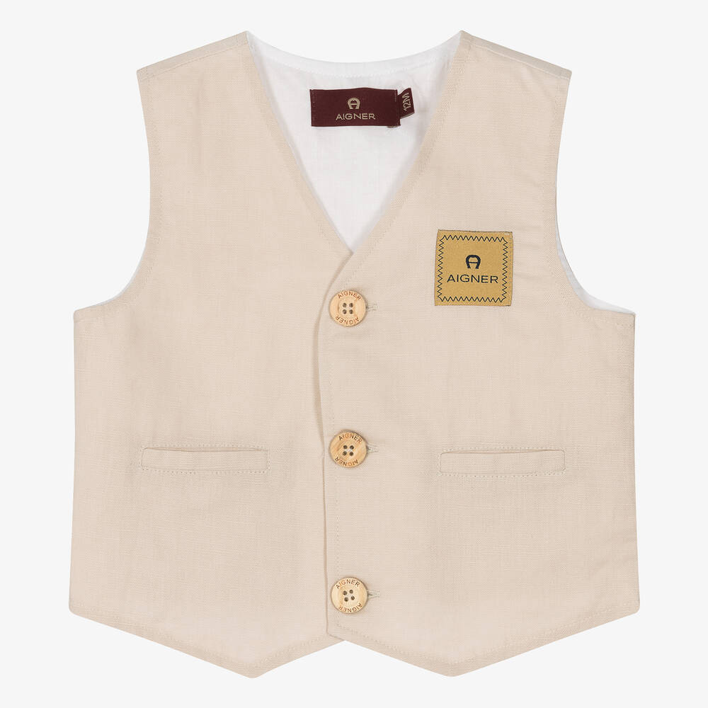 Aigner Babies'  Boys Beige Linen & Cotton Waistcoat