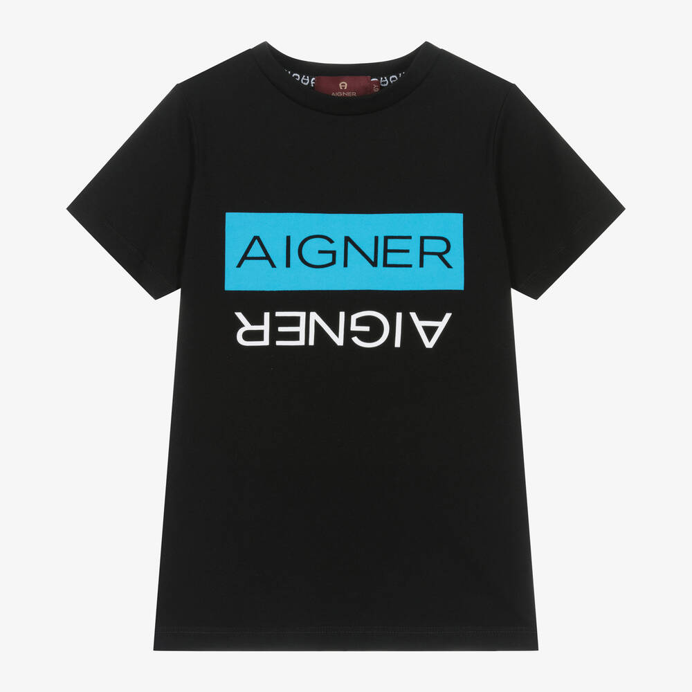 AIGNER - Boys Black Cotton T-Shirt | Childrensalon