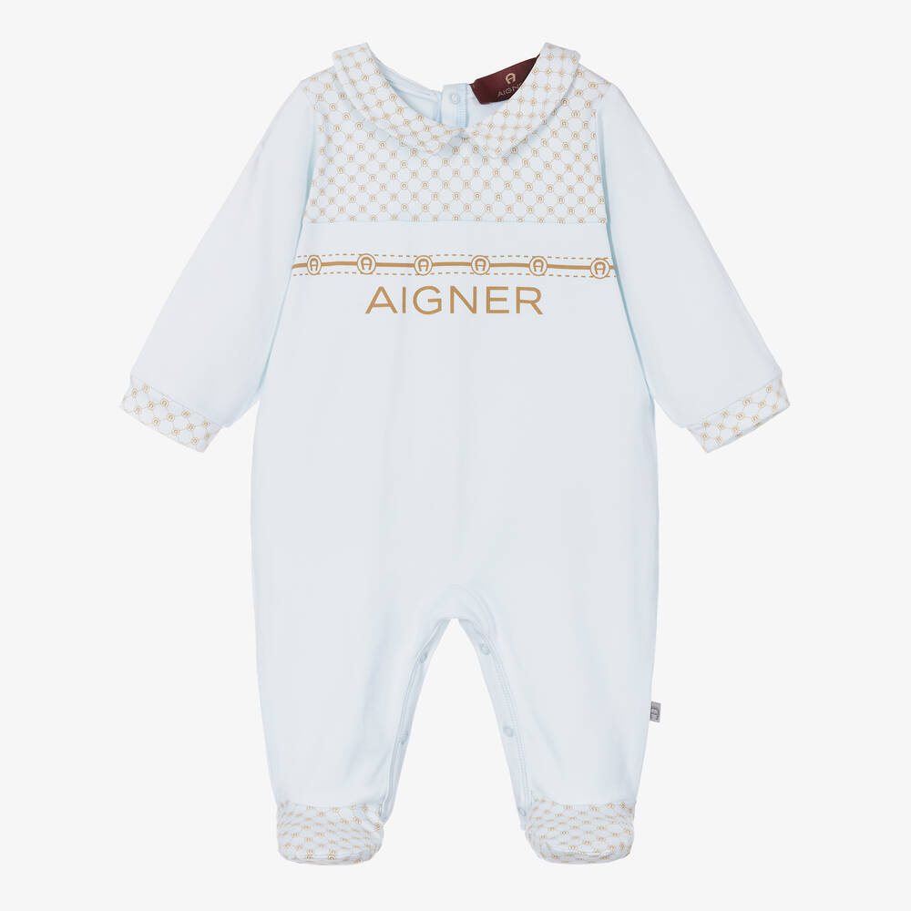 AIGNER - أفرول بيبي غرو قطن جيرسي لون أزرق للمواليد | Childrensalon
