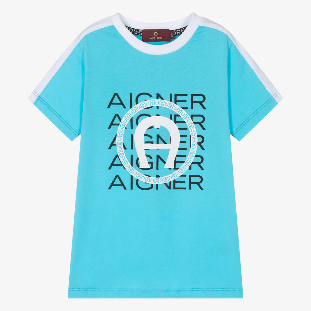 AIGNER - Boys Blue Cotton T-Shirt | Childrensalon