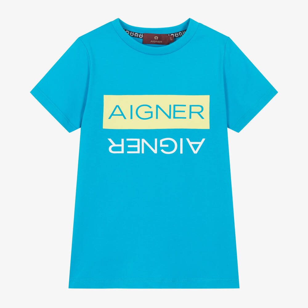 AIGNER - تيشيرت قطن لون أزرق تركواز للأولاد | Childrensalon
