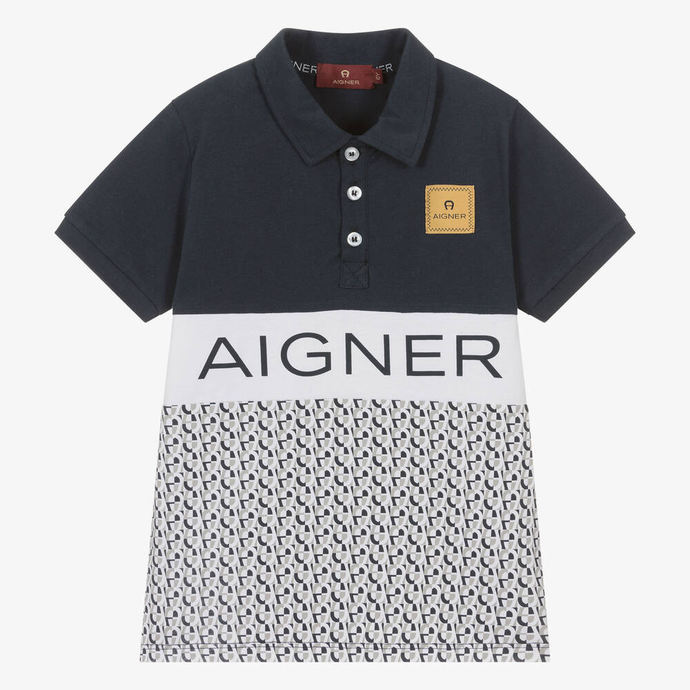 AIGNER - Синяя рубашка поло с золотистым акцентом | Childrensalon