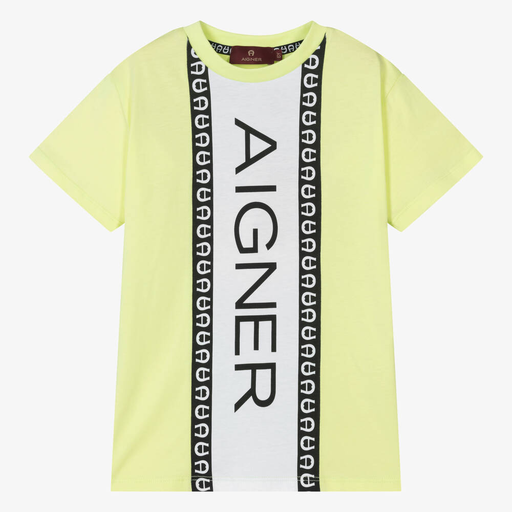 AIGNER - Зеленая хлопковая футболка с полосой для мальчиков | Childrensalon