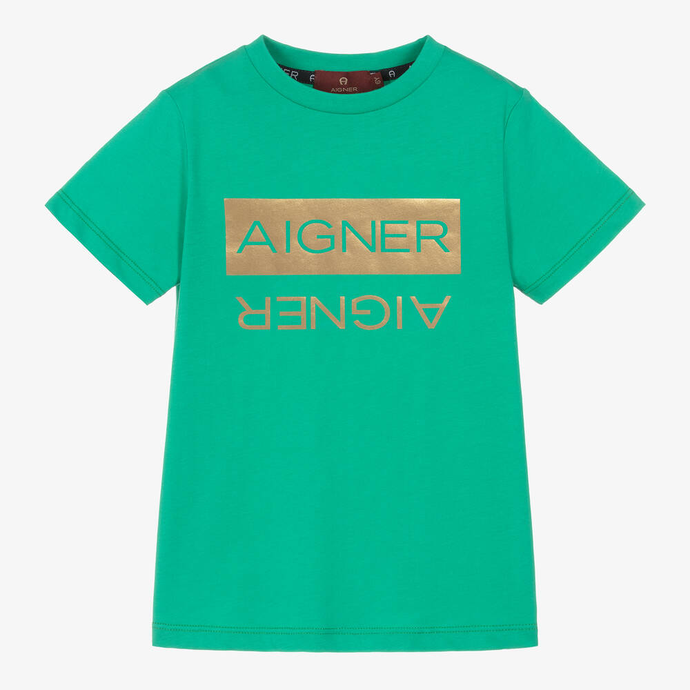 AIGNER - Boys Green Cotton T-Shirt | Childrensalon
