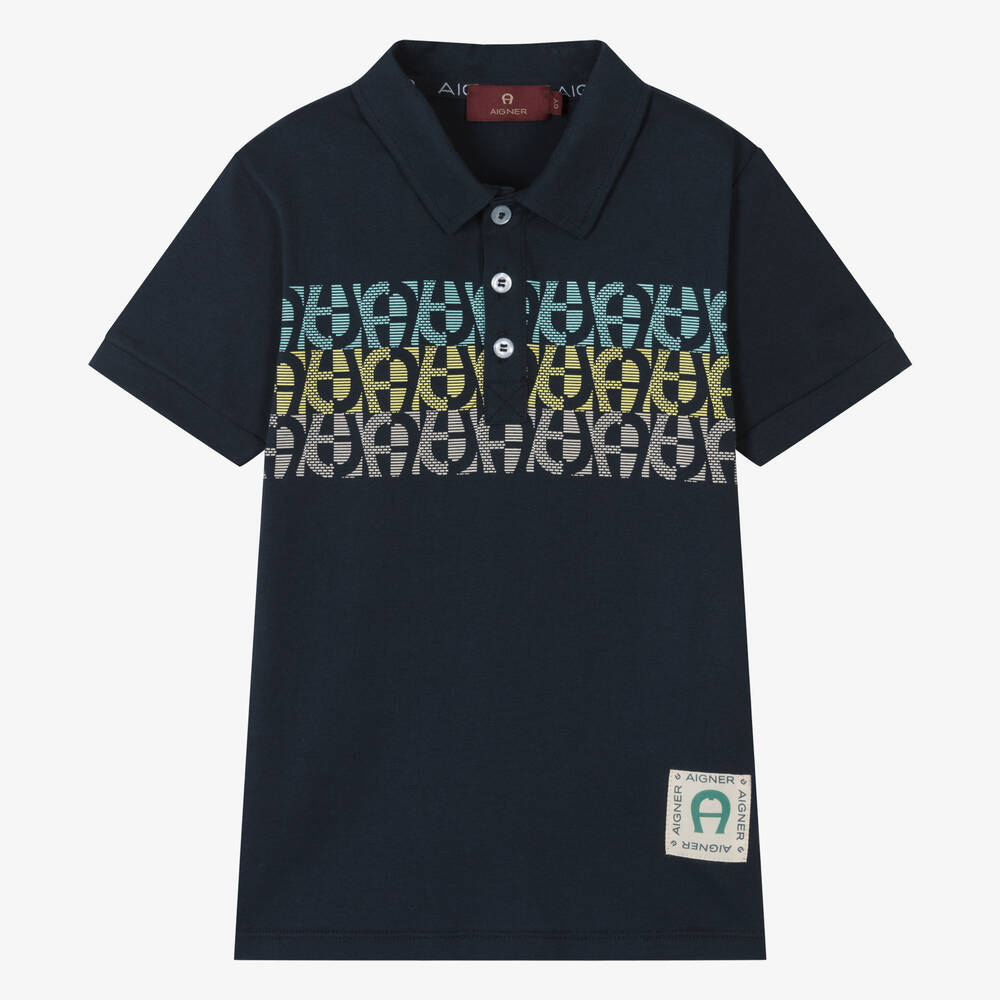 AIGNER - Boys Navy Blue Cotton Jersey Polo Shirt | Childrensalon