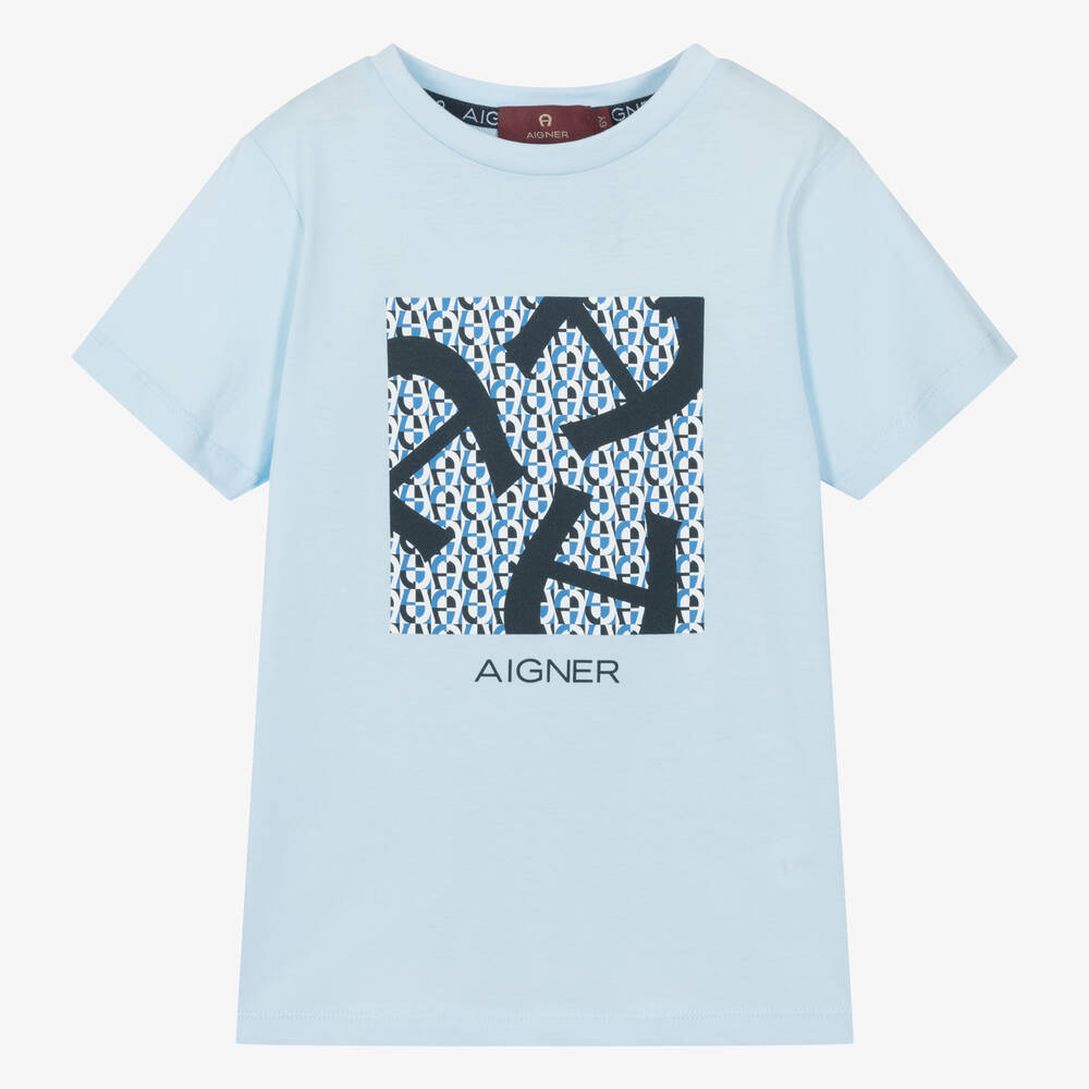 AIGNER - Голубая футболка из хлопкового джерси | Childrensalon