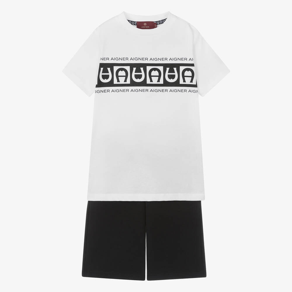 AIGNER - Белая футболка и черные шорты из хлопка для мальчиков | Childrensalon