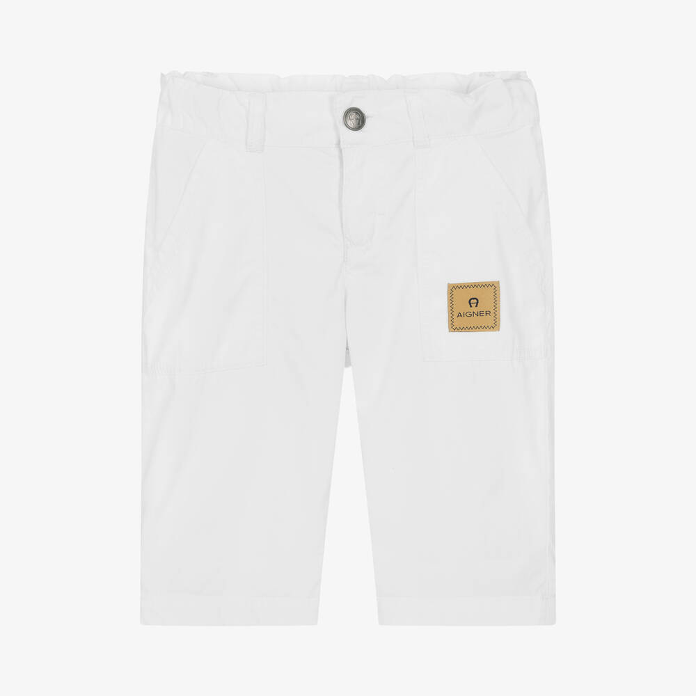 AIGNER - Белые хлопковые шорты-бермуды для мальчиков | Childrensalon