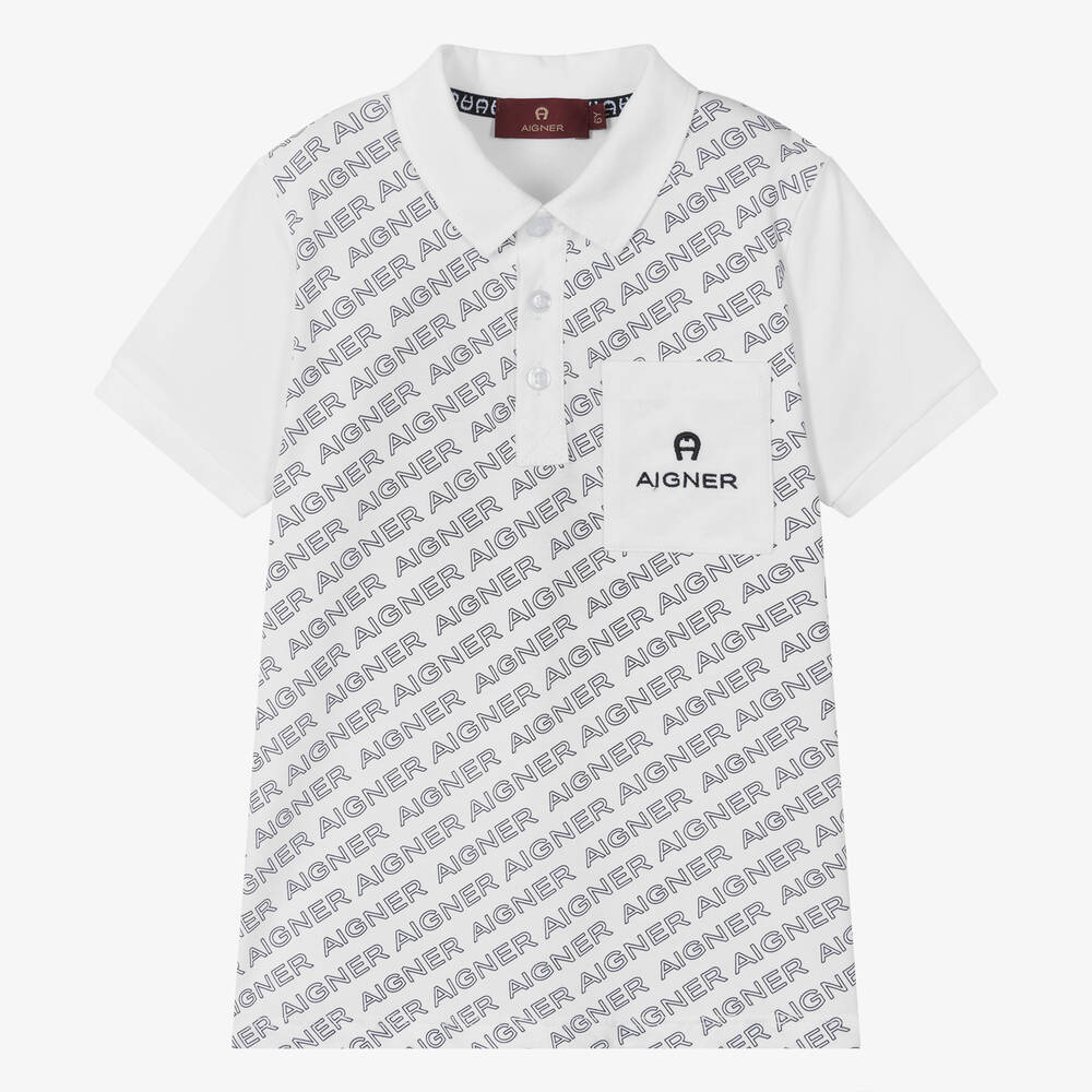 AIGNER - Boys White Cotton Horseshoe Polo Shirt | Childrensalon