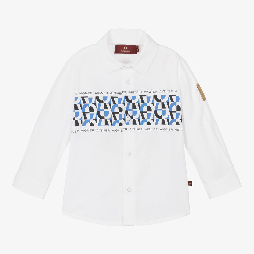 AIGNER - قميص أطفال ولادي قطن بوبلين لون أبيض | Childrensalon
