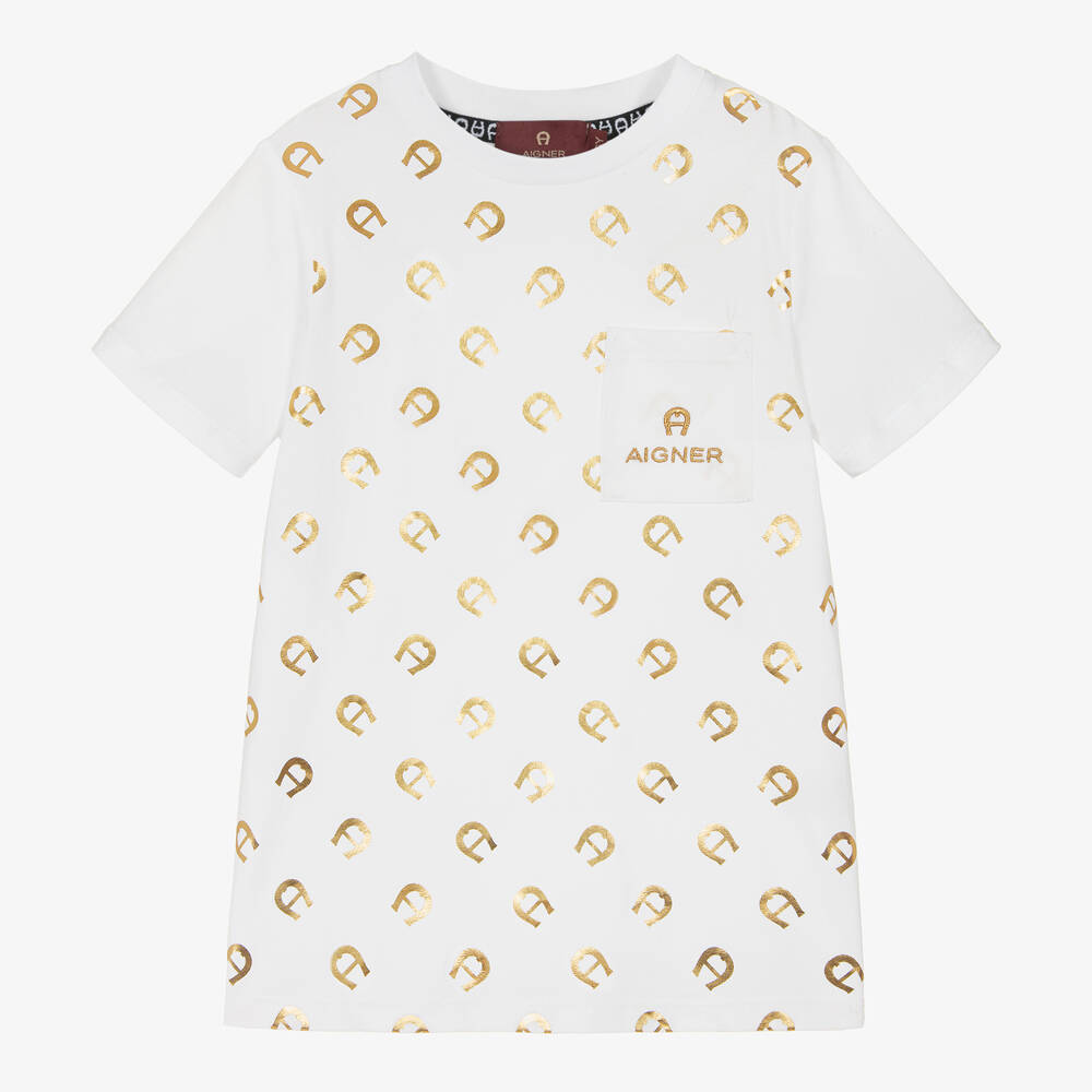 AIGNER - T-shirt blanc en coton garçon | Childrensalon