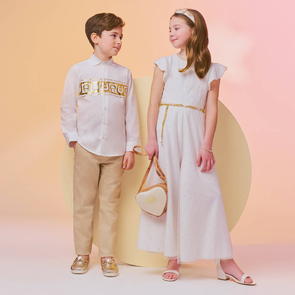AIGNER-Бело-золотистая рубашка из хлопка для мальчиков | Childrensalon