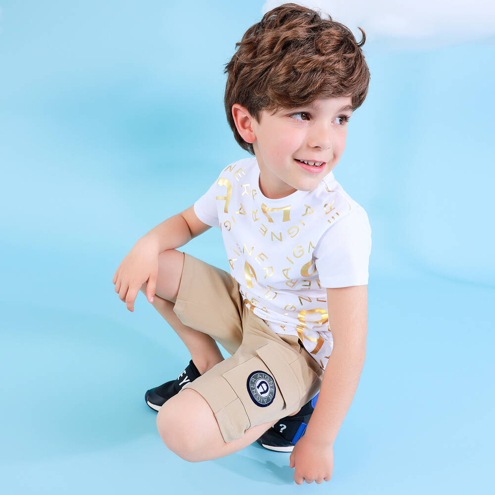 AIGNER-Boys White & Gold Cotton T-Shirt | Childrensalon