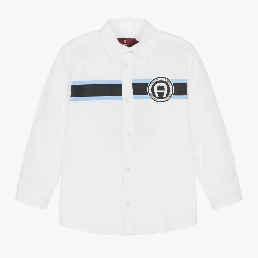 AIGNER - Boys White Stripe Cotton Shirt | Childrensalon