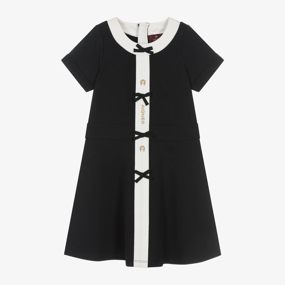 AIGNER - Girls Black Cotton Dress | Childrensalon