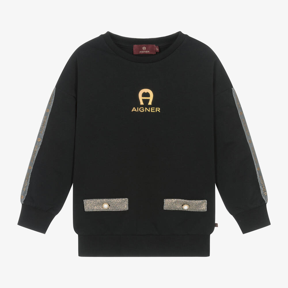 AIGNER - Girls Black Cotton Sweatshirt | Childrensalon