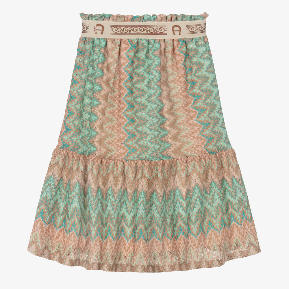 AIGNER - Girls Green & Pink Crochet Sparkle Skirt | Childrensalon