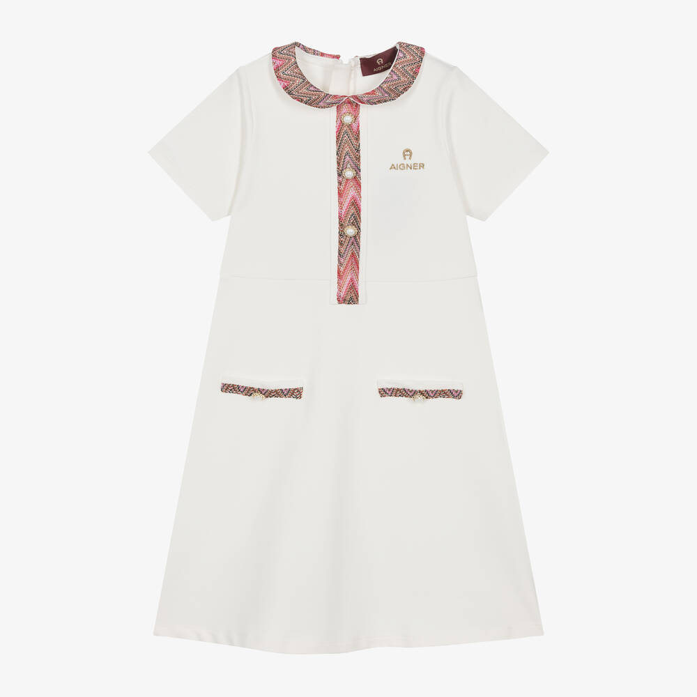 AIGNER - Girls Ivory Cotton Jersey Dress | Childrensalon