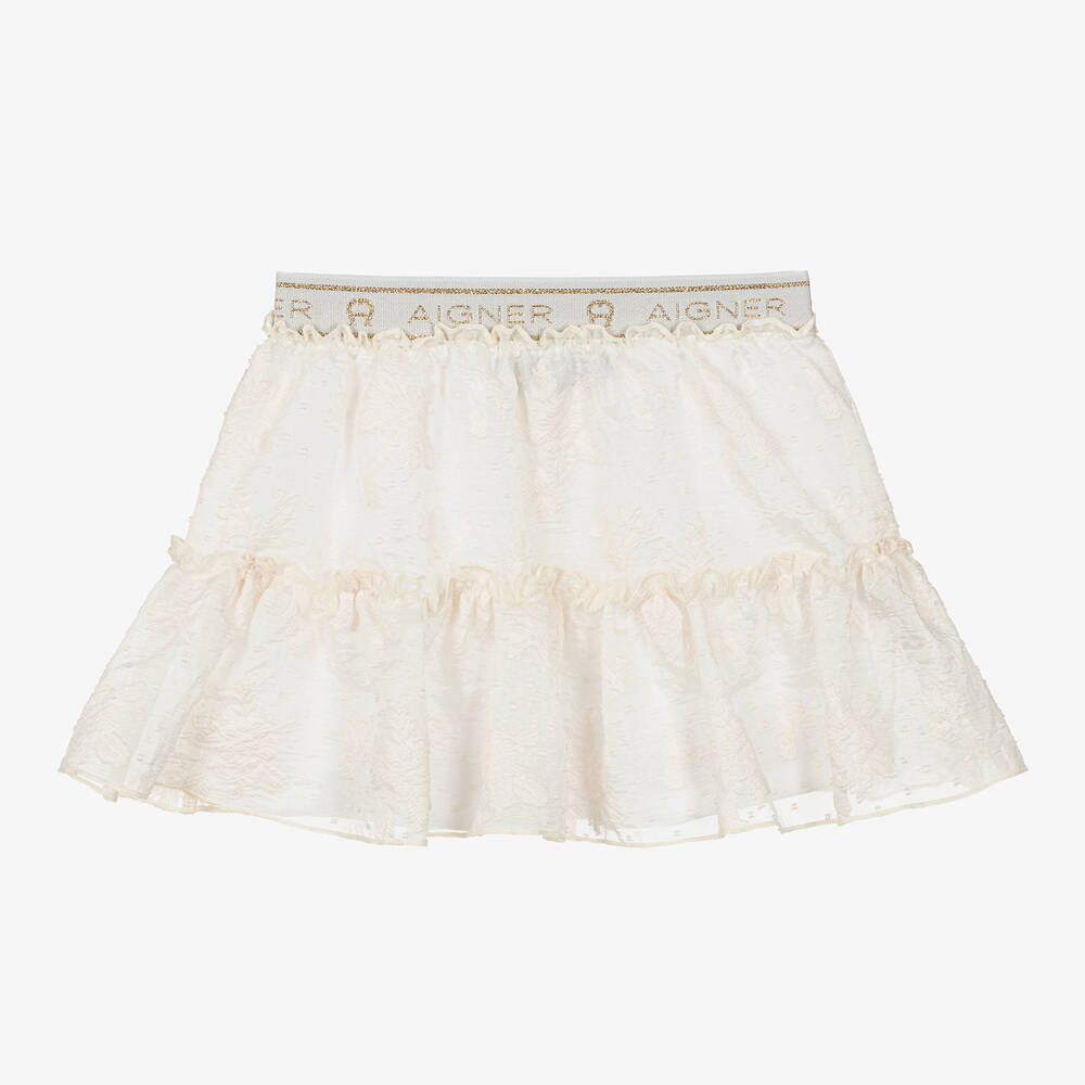 AIGNER - Кремовая юбка из органзы с цветами для девочек  | Childrensalon