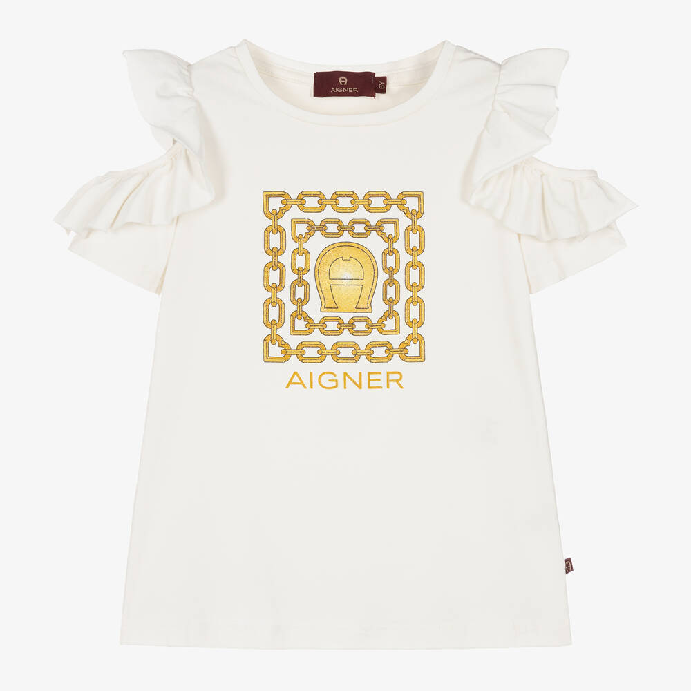 Aigner Babies' Girls Ivory & Gold Cotton Top