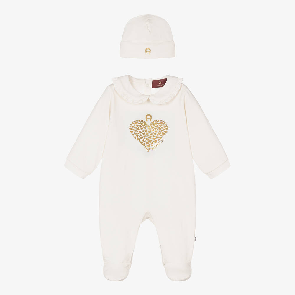 AIGNER - Girls Ivory Pima Cotton Babysuit Gift Set | Childrensalon