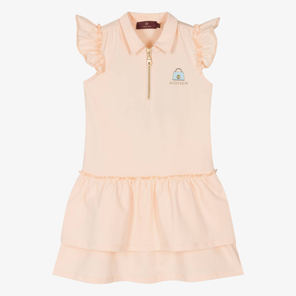 AIGNER - Girls Pale Pink Cotton Polo Dress | Childrensalon