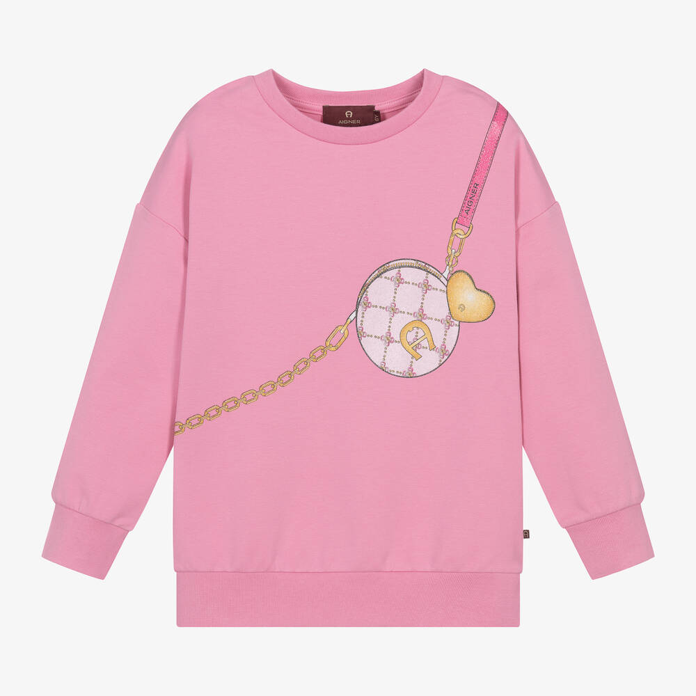 AIGNER - Girls Pink Bag Print Cotton Sweatshirt | Childrensalon