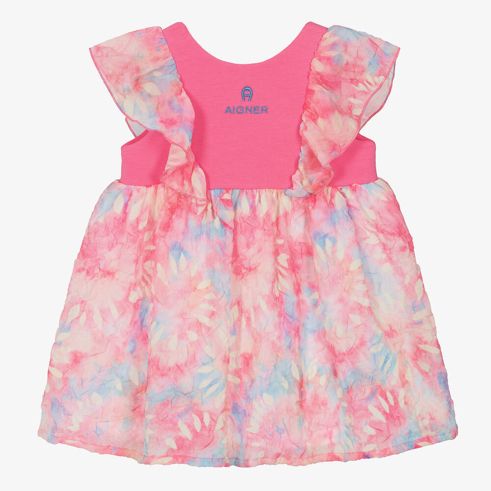AIGNER - Girls Pink Cotton & Chiffon Tie Dye Dress  | Childrensalon
