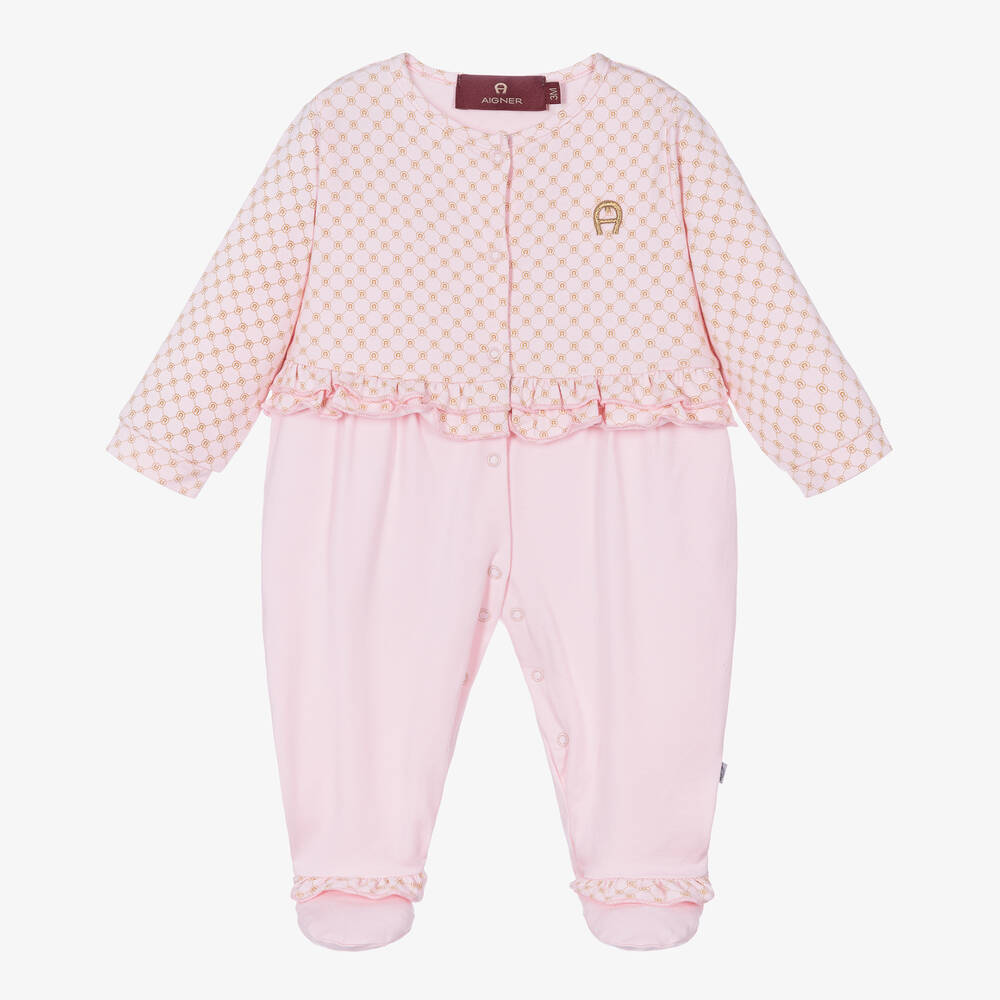 AIGNER - Girls Pink Embroidered Cotton Babygrow | Childrensalon